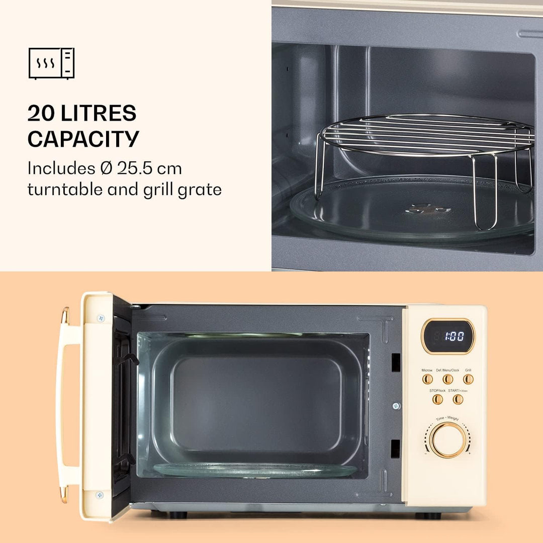 Klarstein Mikrowelle mit Grill, 800 Watt Mikrowelle Klein, 3-in-1Edelstahl-Mikrowelle Creme, Kleine