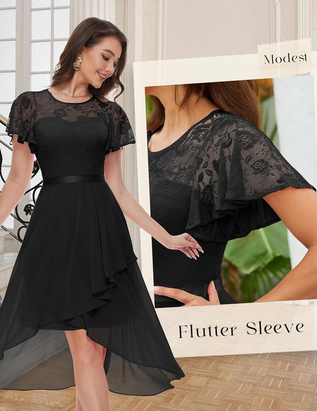 Wedtrend Abendkleid Damen Elegant Cocktailkleid High Low Ballkleider mit Spitzen A Linie für Hochzei