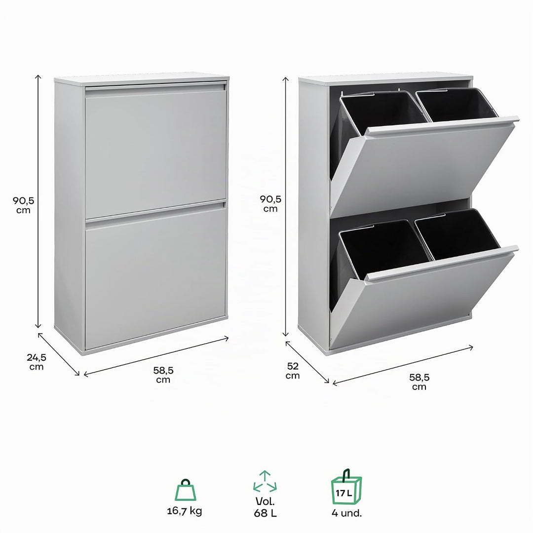 ARREGUI Basic CR602-B Mülltrennsystem aus Stahl | 4 Fächer Mülleimer für die Küche | 4 Fach Abfallei
