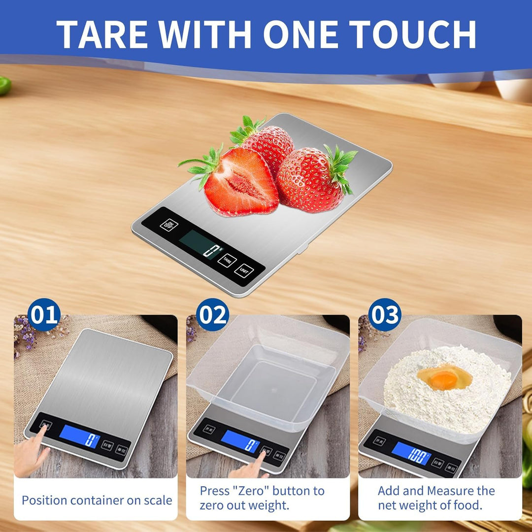 Digitale Küchenwaage 15kg/33lb, Lebensmittelwaage mit Tara-Funktion, Edelstahl Waage, LCD-Anzeige, H