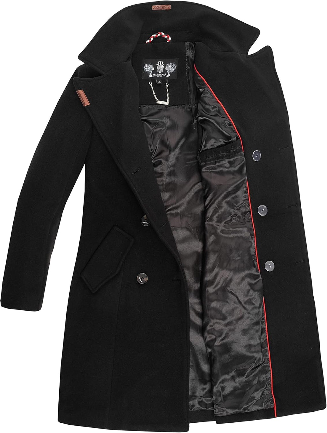 MARIKOO Damen Wintermantel warmer Wollmantel lang Nanakoo XS-XXL S Schwarz, S Schwarz