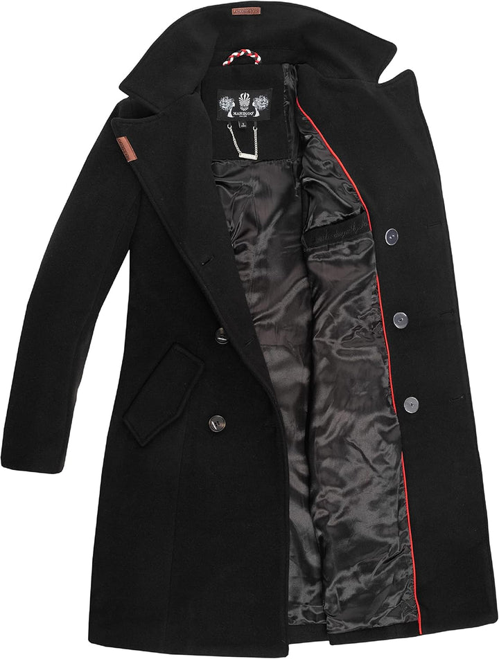 MARIKOO Damen Wintermantel Warmer Wollmantel lang Nanakoo XS-XXL M Schwarz, M Schwarz