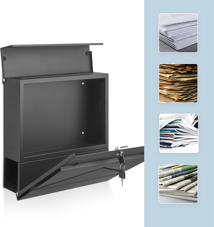 Relaxdays Briefkasten mit Zeitungsfach, HBT: 37 x 37 x 11 cm, DIN C4, wetterfest, 4 Schlüssel, Postk