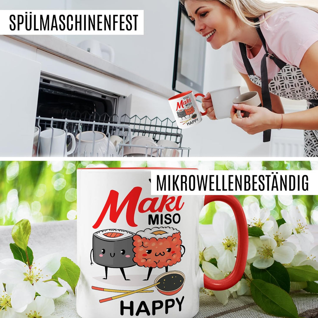 Sushi Tasse mit Spruch – Geschenk You maki miso happy – Kaffeetasse 330ml aus Keramik – Asien asiati