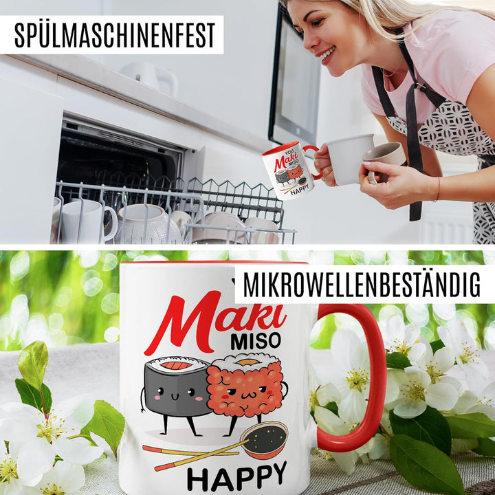 Sushi Tasse mit Spruch – Geschenk You maki miso happy – Kaffeetasse 330ml aus Keramik – Asien asiati
