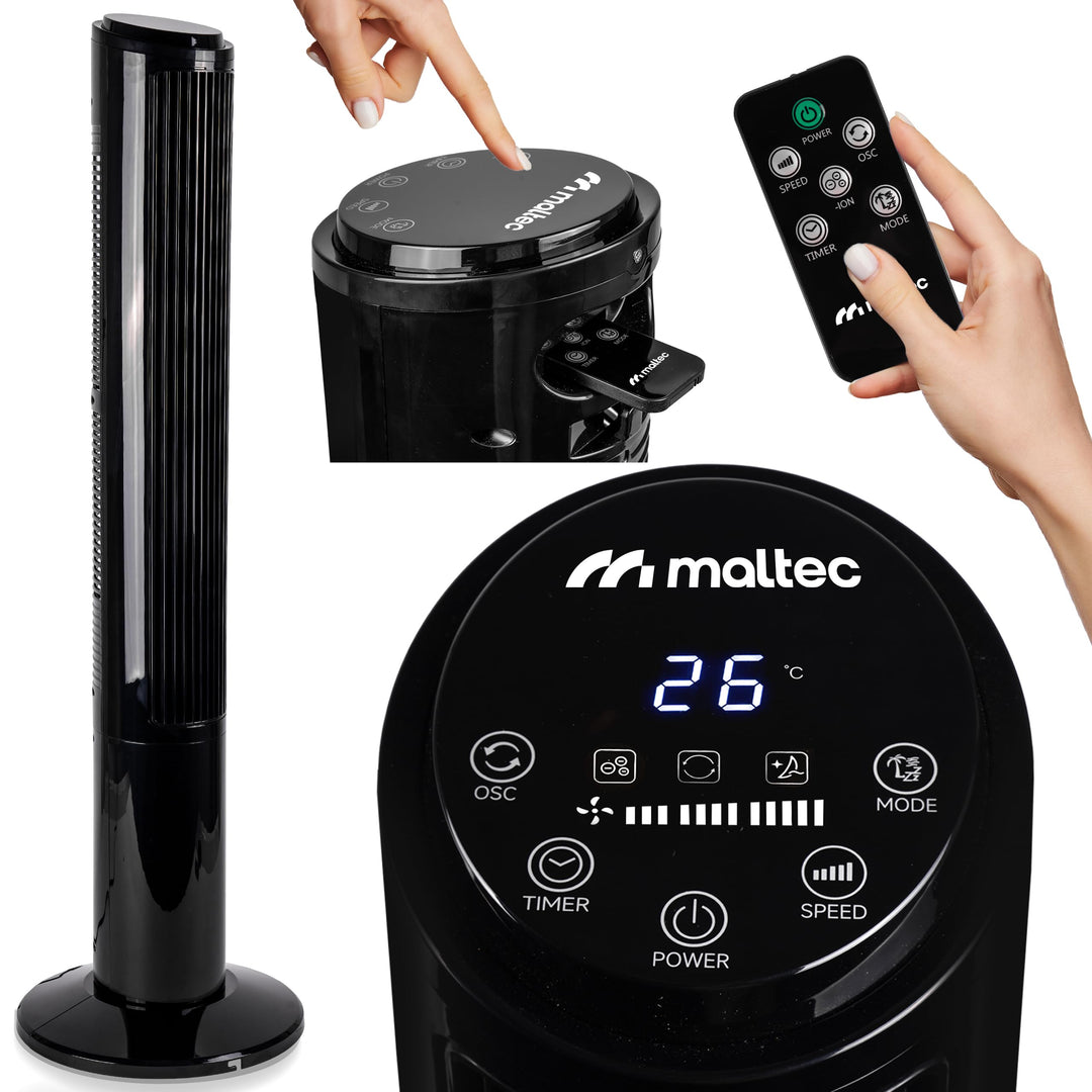 MalTec Turmventilator Fernbedienung Ventilator leise Standventilator ION-Ionisierung Säulenventilato