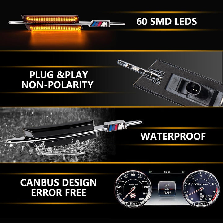 OZ-LAMPE LED Blinker Seitenblinker für BMW E90 E91 E92 E93 E60 E61 E82 E88, Blinker mit Canbus Fehle