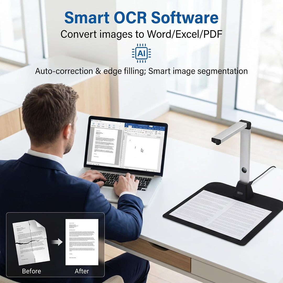 13MP Professioneller Buchscanner | A3 Erfassungsgrösse OCR Scanner Visualizer 3-Level-LED HD Tragbar