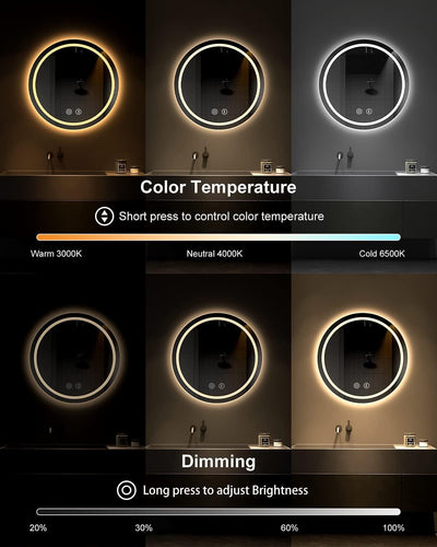 Badspiegel Rund mit Beleuchtung Dripex Led Spiegel mit Touch-Schalter, Dimmbar, 3 Lichtfarbe Einstel