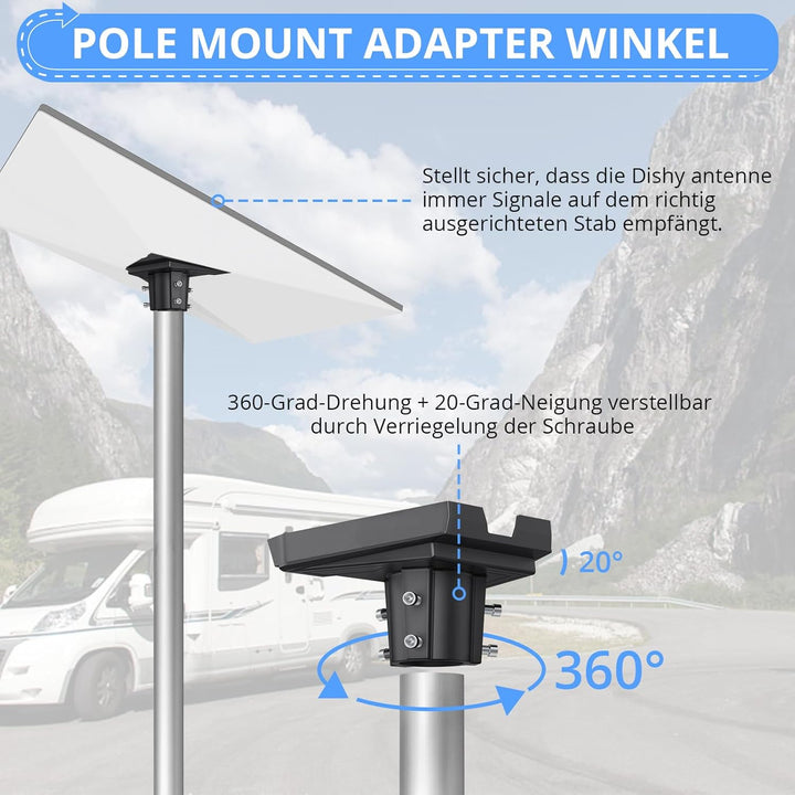 CAMWAY Starlink Gen 3 Rohradapter,360° drehbar&20° neigbar Robuste Aluminium Starlink Pole Gen 3 Ada