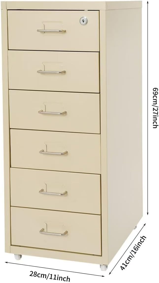 Rollcontainer mit 6 Schublade, Mobiler Aktenschrank, Metallschrank, Aktenschrank Abschliessbar mit S