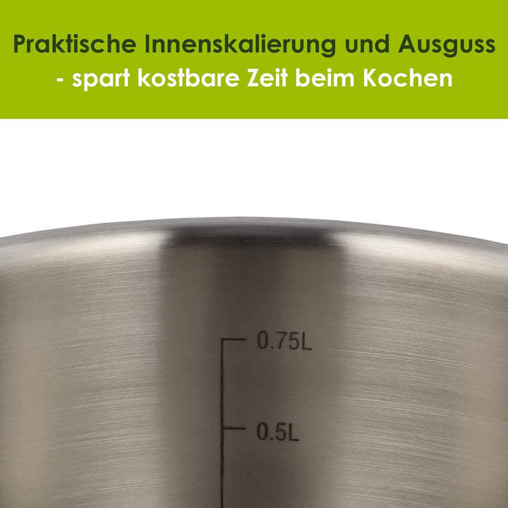 Level One Topf Kochtopf Fleischtopf 14 cm Induktion, Edelstahl unbeschichtet inkl. Glasdeckel | 7 cm