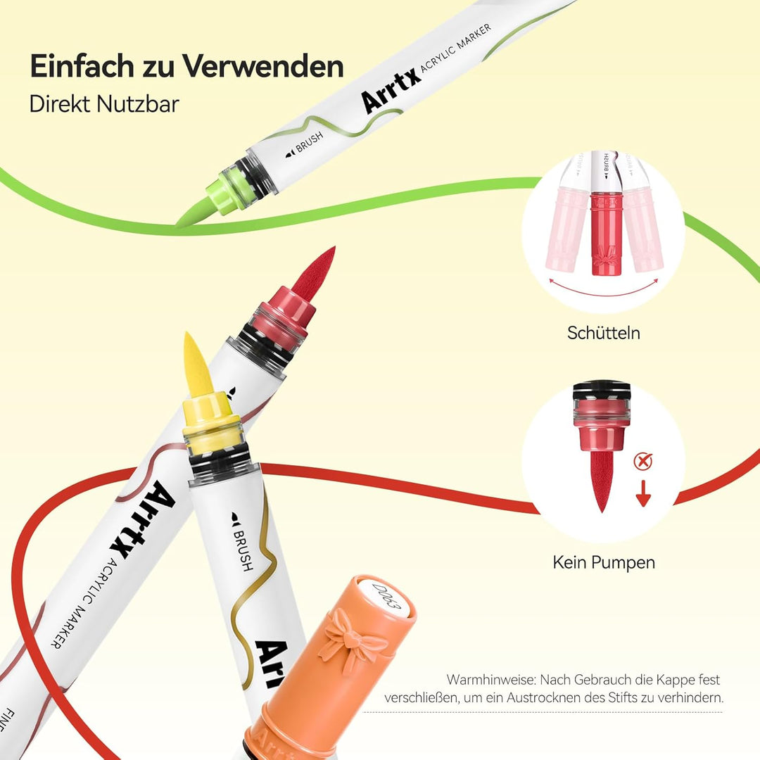 Arrtx Acrylstifte für Steine Wasserfest-66 Farben Stifte Steine Bemalen, Doppelspitzenmarker(Pinsels