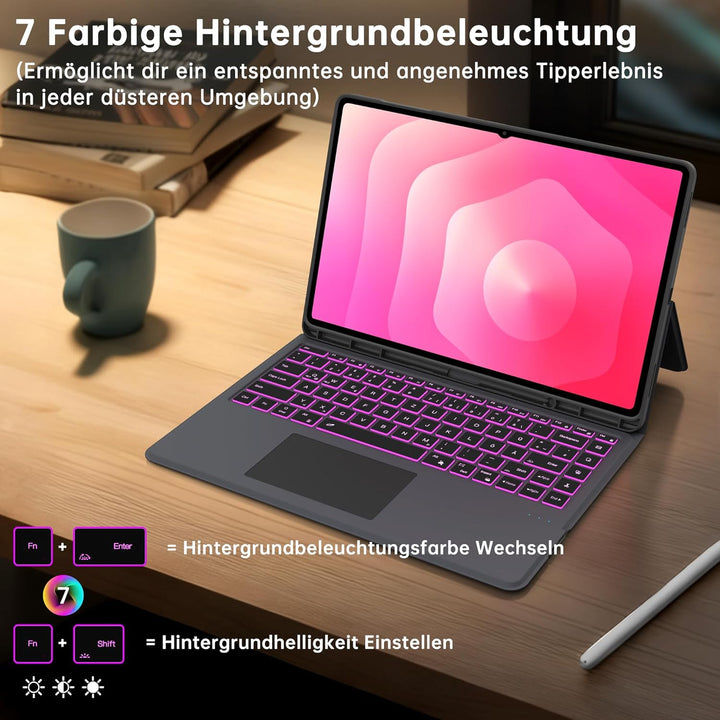 Für Samsung Galaxy Tab S11 Ultra/S10 Ultra/S9 Ultra/S8 Ultra 14.6 Zoll Hülle mit Tastatur - 7 Farbig