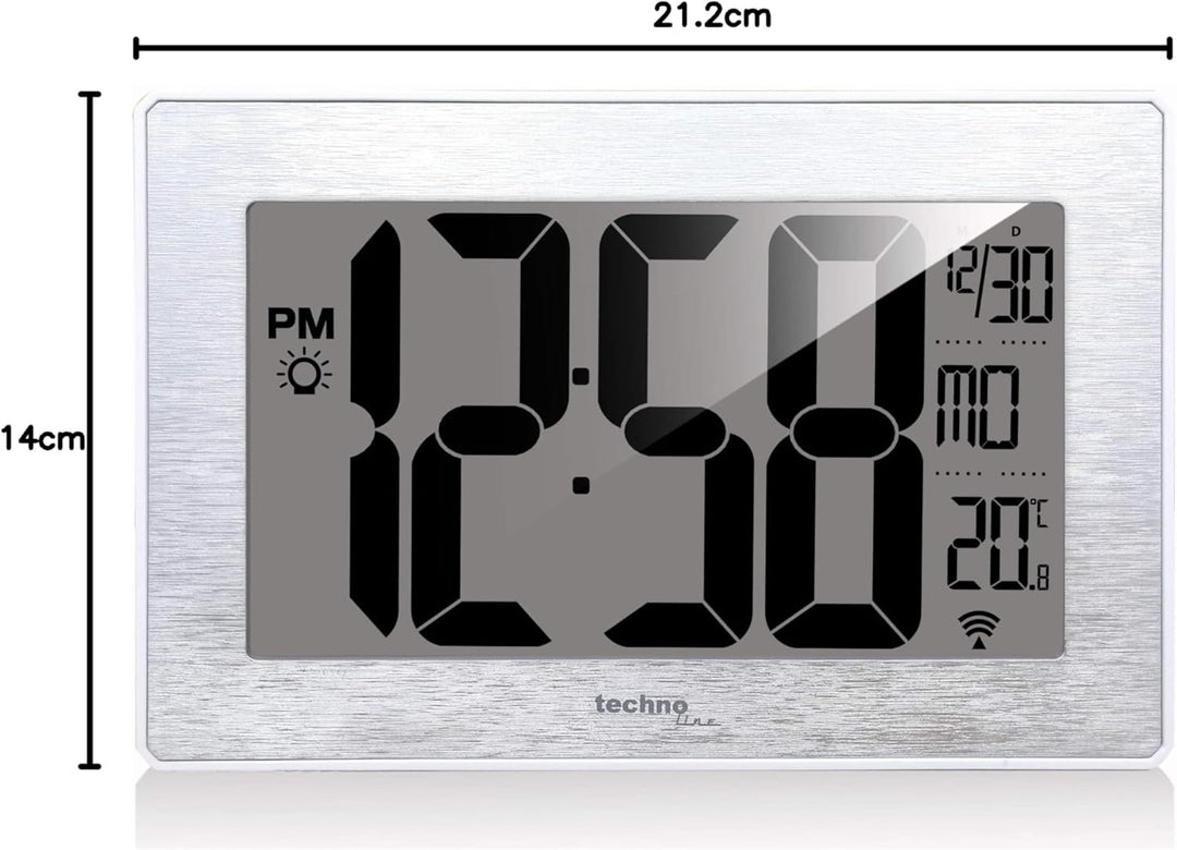 Technoline kleine WS8019 und moderne Wanduhr, Funk, gebürstete Silber-Optik, Grösse: 212 x 140 x 32