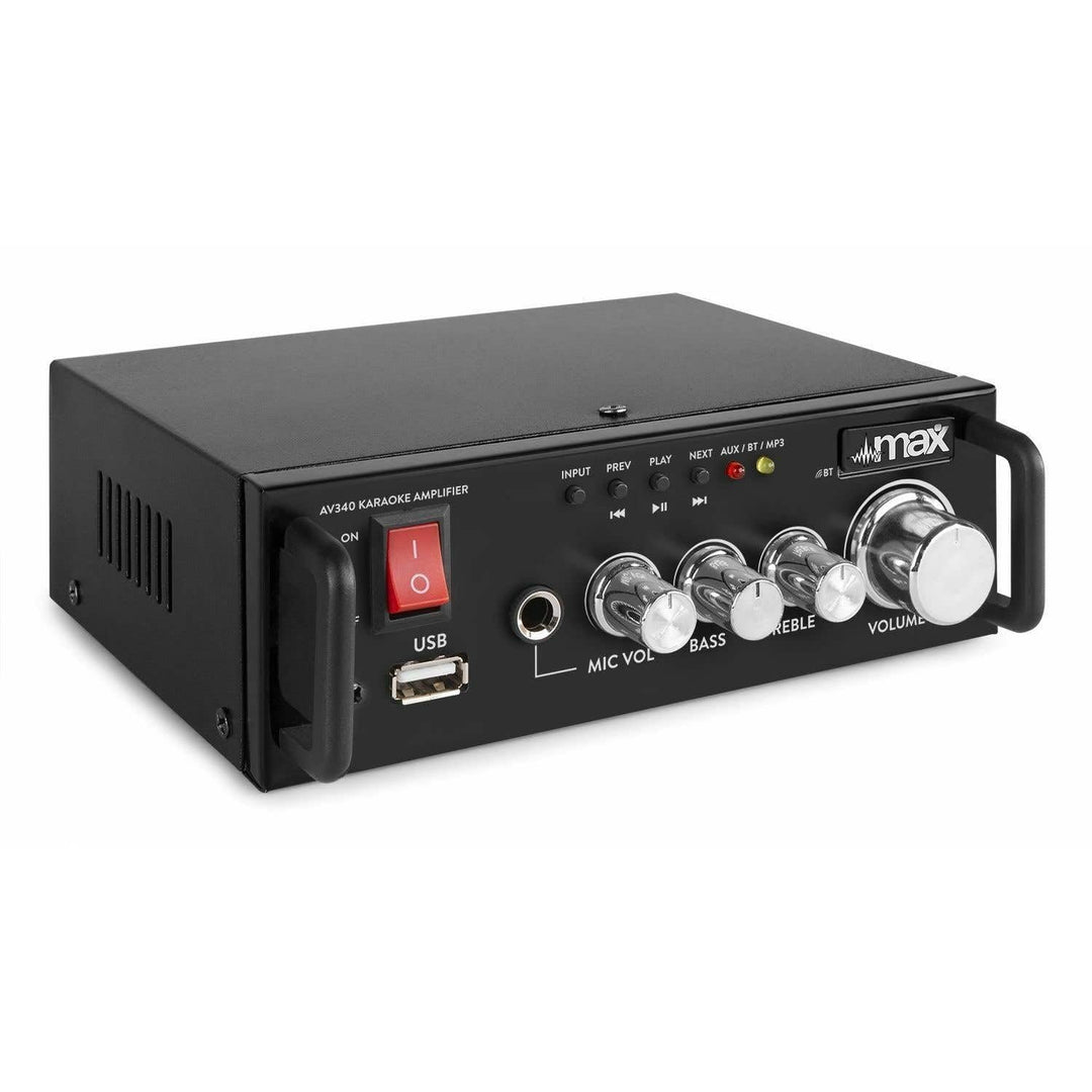 MAX AV340 Mini HiFi Verstärker mit Bluetooth 100 Watt - Kompakter Mini Verstärker HiFi Stereo, RCA A