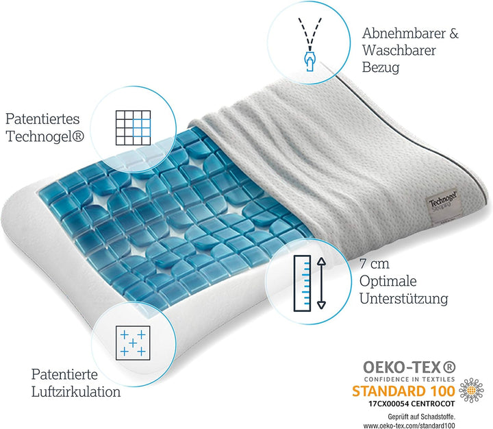 Technogel® Anatomic Curve Orthopädisches Nackenstütz-Kopfkissen – Patentiert, Schadstofffrei & Zerti