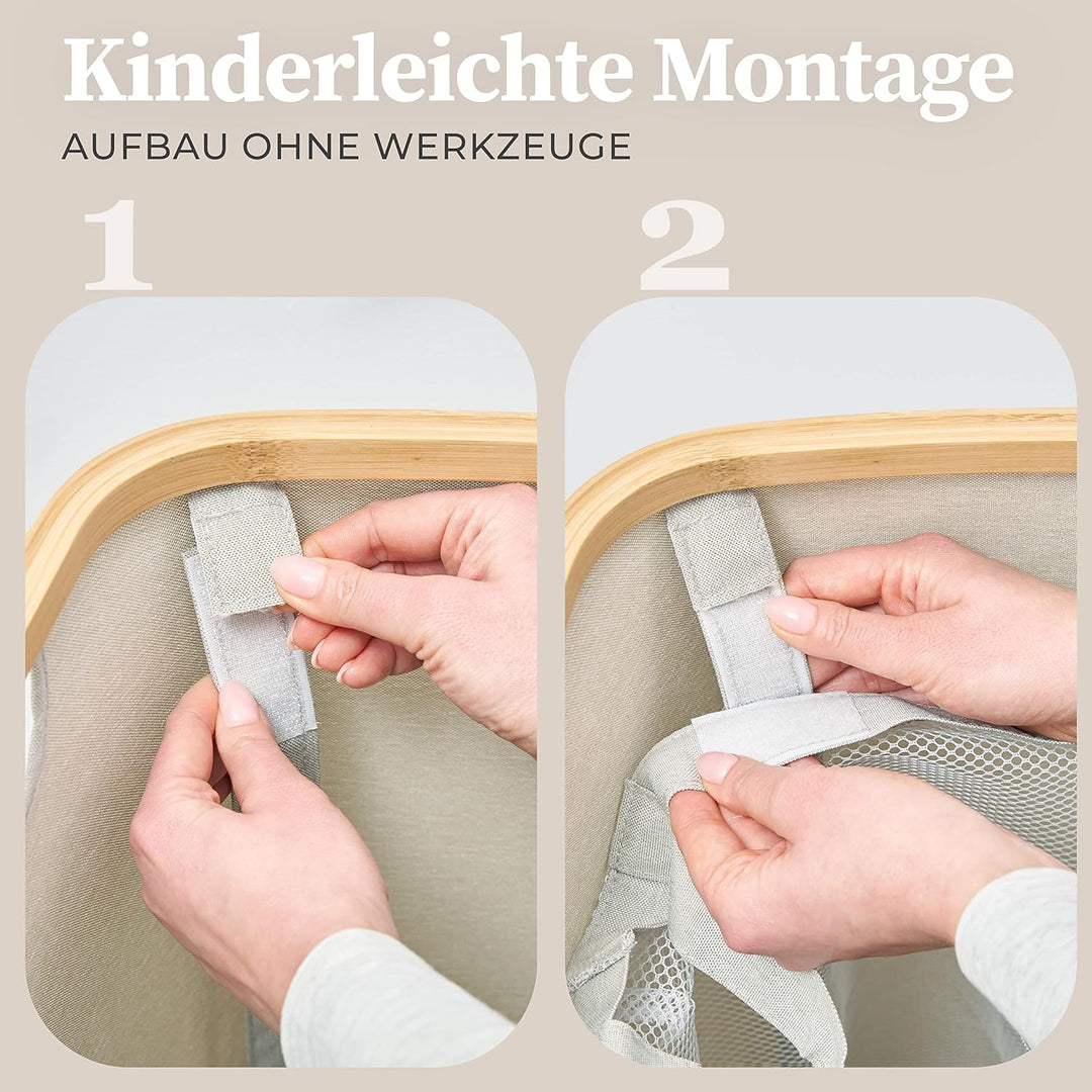 Hennez Wäschebox 150L - Wäschekorb 3 Fächer - Deckel - Wäschesortierer mit Wäschesack - Laundry Bask
