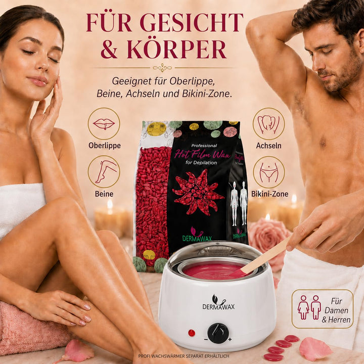 Dermawax 500g Rose Wachsperlen mit Kokosöl – Professionelles Heisswachs zur Haarentfernung – Sanftes