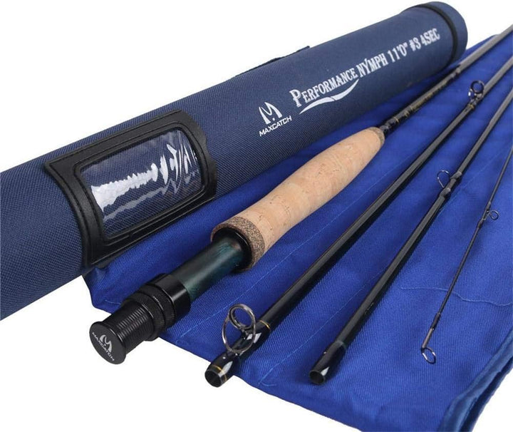 MAXIMUMCATCH Performance Nymph Fliegenrute IM 10 Kohlefaser, AAA+ Kork Handgriff mit Cordura Rutenro