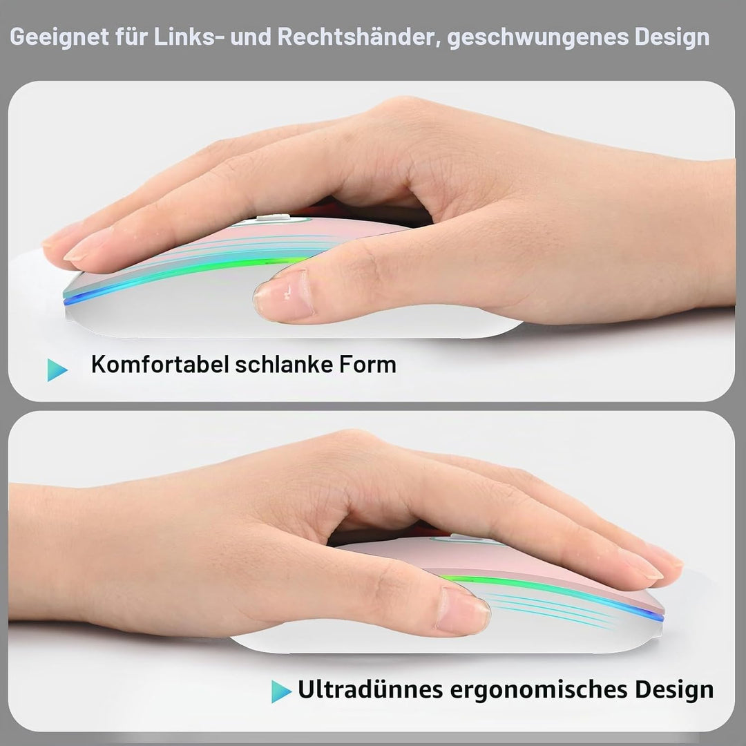 cimetech Bluetooth Maus kabellos (Bluetooth 5.1 + USB 2,4 GHz) LED Dual Mode- Wiederaufladbare Optis