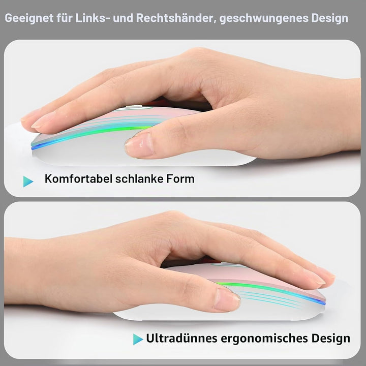 cimetech Bluetooth Maus kabellos (Bluetooth 5.1 + USB 2,4 GHz) LED Dual Mode- Wiederaufladbare Optis