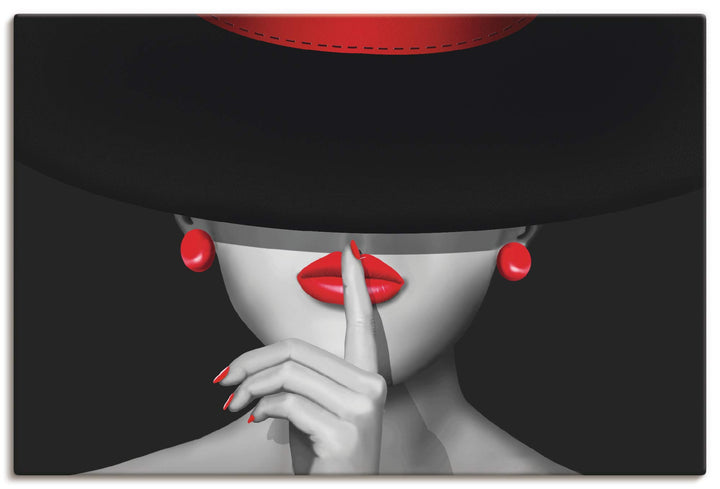 ARTland Leinwandbilder Wandbild Bild auf Leinwand 60x40 cm Wanddeko Frau Lady Stil Lippenstift Beaut