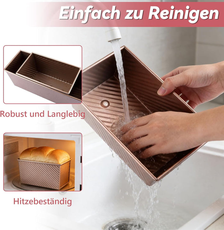 2 Stück Kastenform mit Deckel, 31.8x12x11.43cm Roségold Brotbackform mit Deckel, 21.6x12x11cm Toast