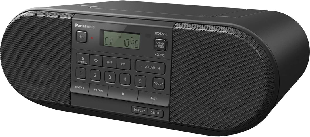 Panasonic RX-D550E-K CD Boom Box (Radio UKW, CD Player, USB, Bluetooth, Netz- und Batteriebetrieb) s