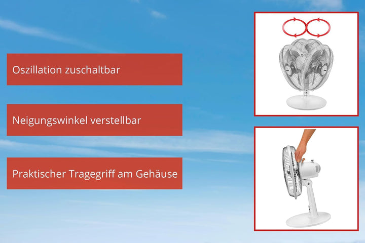 Unold 86810 Tischventilator Silverline White - Weiss, 2-Stufige Geschwindkeitsregelung per Tastendru