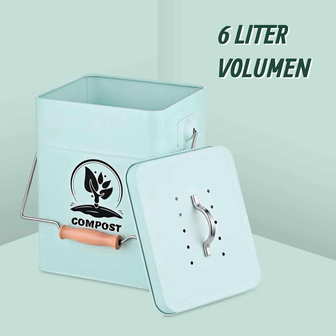 Relaxdays Komposteimer Küche, 6 l, Kleiner Mülleimer, Deckel und Geruchsfilter, Metall, Abfalleimer