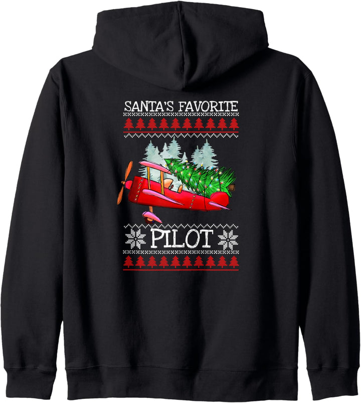 Santa's Favorite Pilot Weihnachten Flugzeug Dekor Ugly Sweater Kapuzenjacke