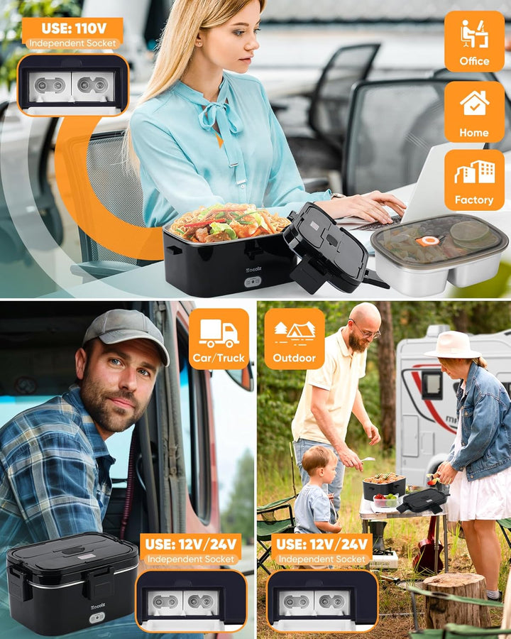 Eocolz Elektrische Lunchbox Food Heater 100W, Speisenwärmer mit Doppelbehälter 1,8L Tragbare Beheizt