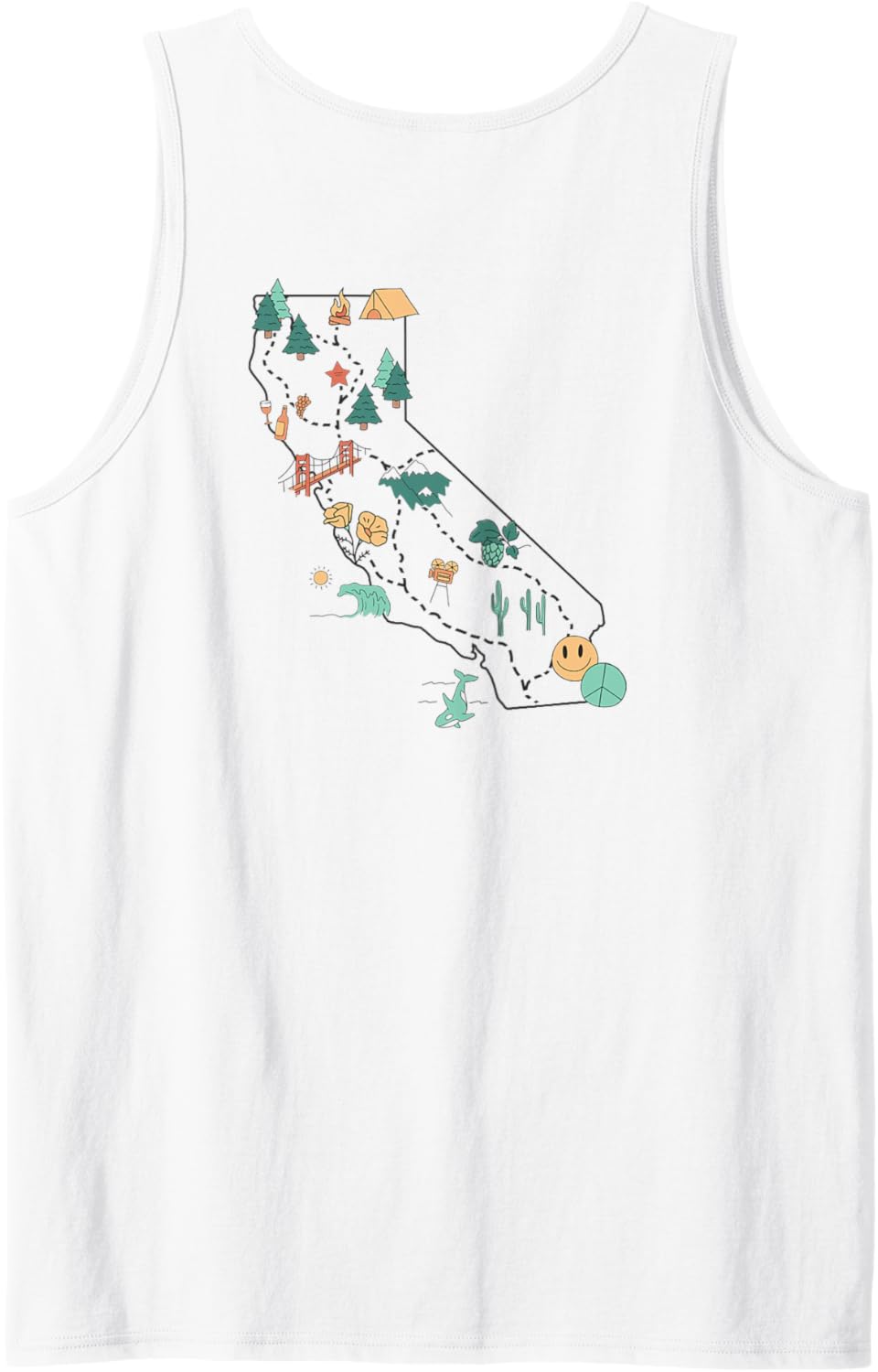 Trendy California Landmarks Icon Map & Text Front & Back Tank Top