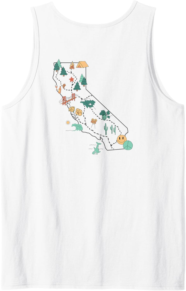 Trendy California Landmarks Icon Map & Text Front & Back Tank Top