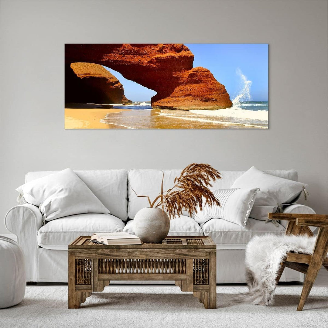 Wandbilder Dekoration Wohnzimmer Felsen Sandstein Ozean Natur Panorama Bilder auf Leinwand 120x50cm