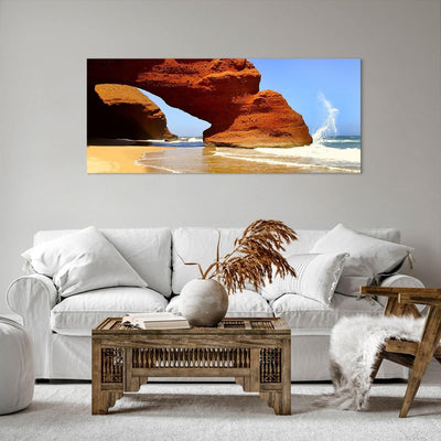 Wandbilder Dekoration Wohnzimmer Felsen Sandstein Ozean Natur Panorama Bilder auf Leinwand 120x50cm