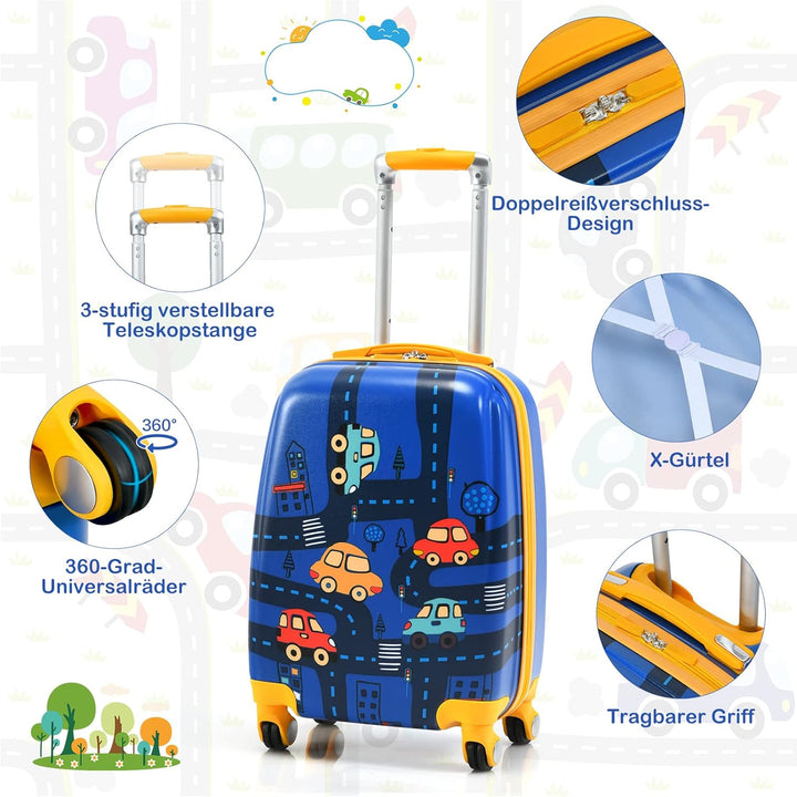 GOPLUS 2 TLG. Kinderkoffer mit Rucksack Kinder Reisekoffer Set Kinder Trolly Kinder Gepäck (Cartoon-