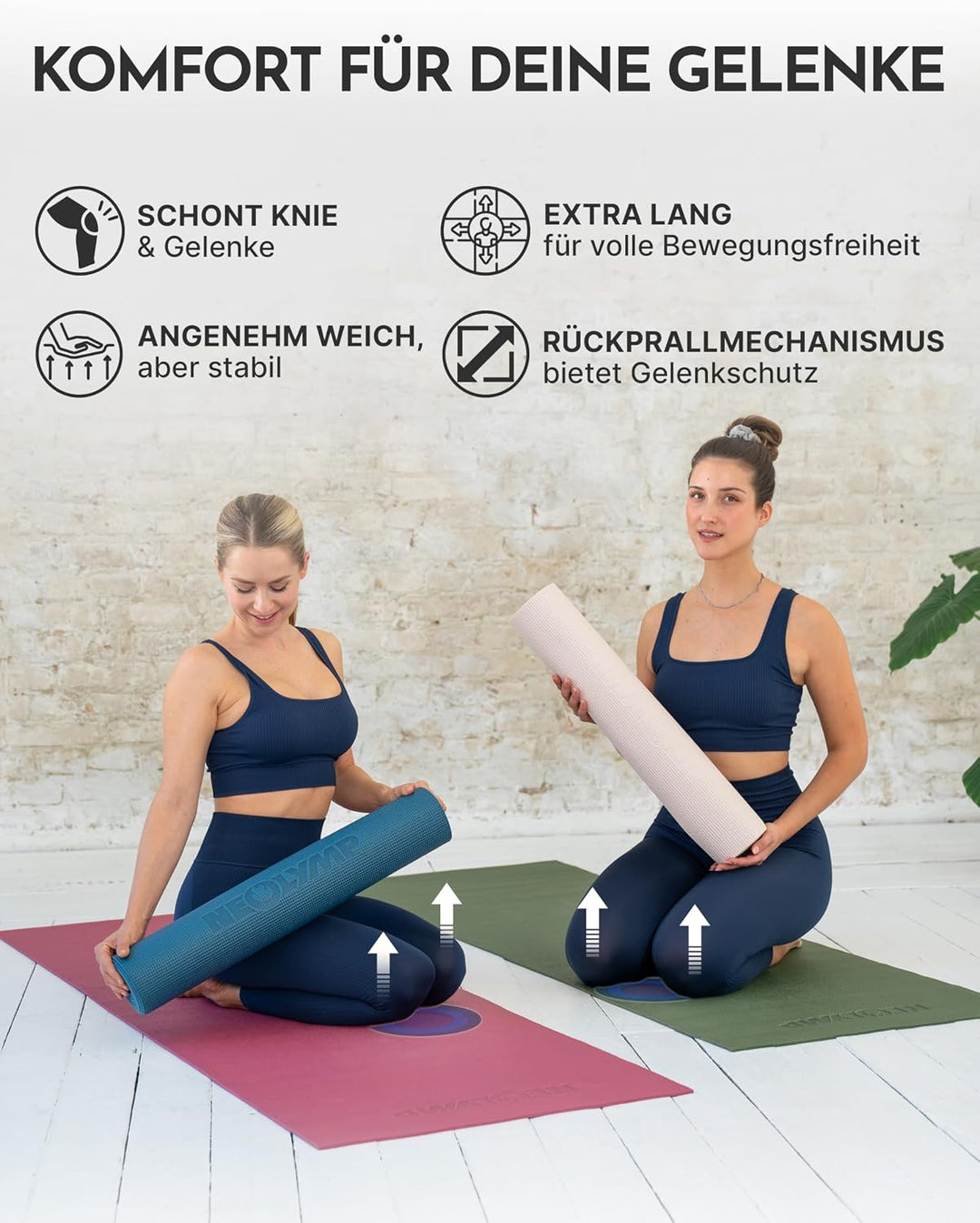NEOLYMP Yogamatte rutschfest &amp; gelenkschonend – Gelenkschonende Gymnastikmatte &amp; Fitnessmatte für Zu