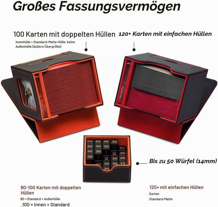 Card Deck Box für MTG Commander – Patentiertes Design, Commander Display, passend für 100 Doppelarmk
