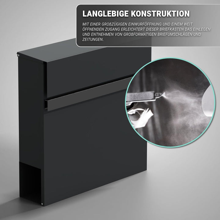Briefkasten | Anthrazit | Pulverbeschichteter Stahl | Sicherheitszylinderschloss | Grosse Einwurföff