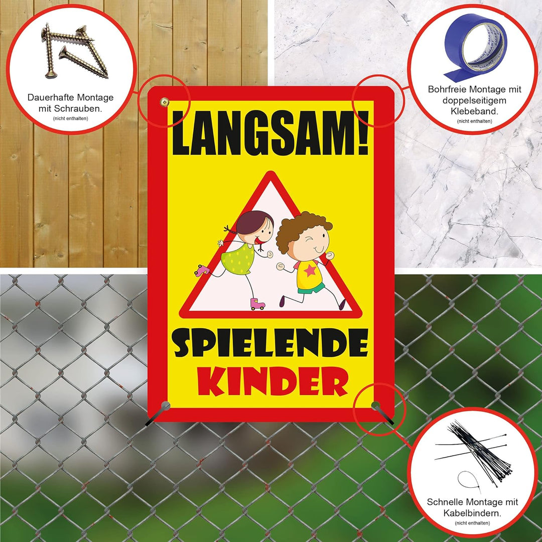 5 Stück Langsam ! spielende KINDER Schild 20 x 30 cm aus stabiler PVC Hartschaumplatte 3mm mit UV-Sc