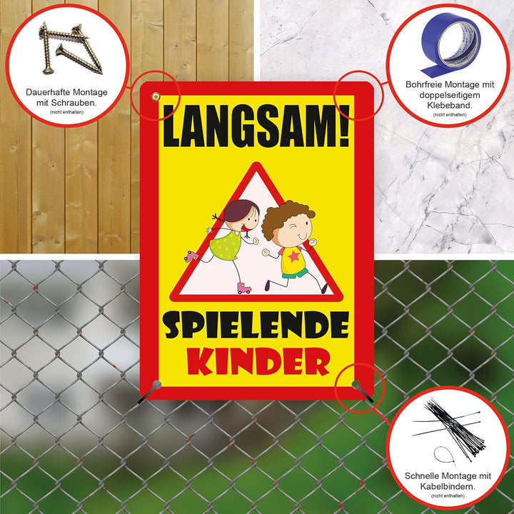 5 Stück XXL Langsam ! spielende KINDER Schild 30 x 40 cm Alu 3mm Alu-Dibond stabile Aluminiumverbund