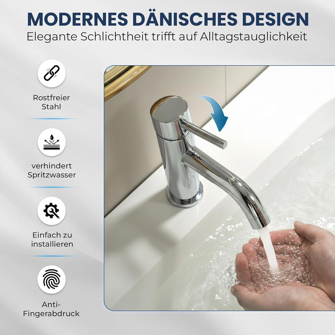 Søvang Wasserhahn Bad – Waschtischarmatur 18,3 cm, Waschbeckenarmatur Chrom, Anti-Fingerprint & Einf