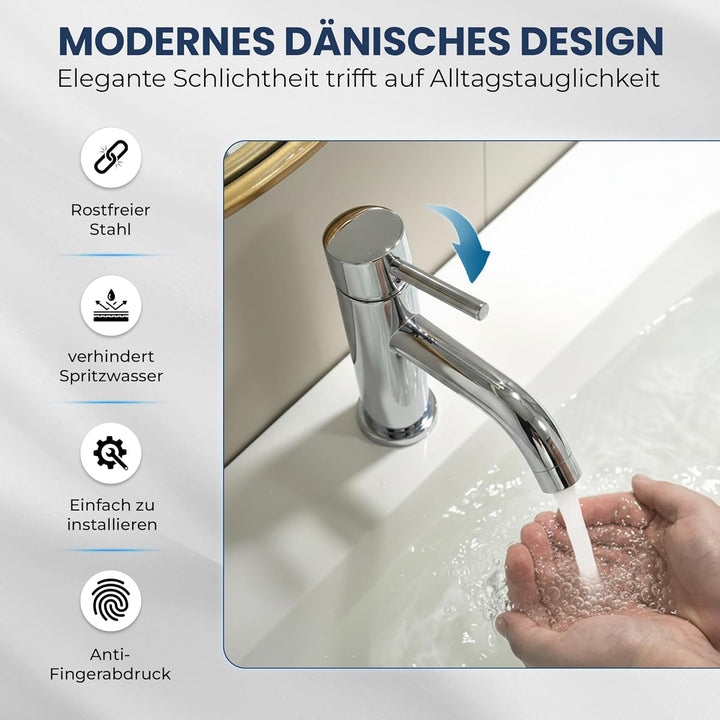 Søvang Wasserhahn Bad – Waschtischarmatur 18,3 cm, Waschbeckenarmatur Chrom, Anti-Fingerprint & Einf