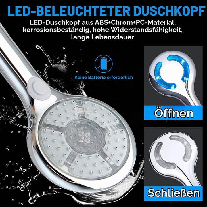 Duschkopf, beleuchtet, 7 Farben, LED-Duschkopf, 3 Modi, Handbrause, nur LED, 12,5 cm, beleuchtete Fa