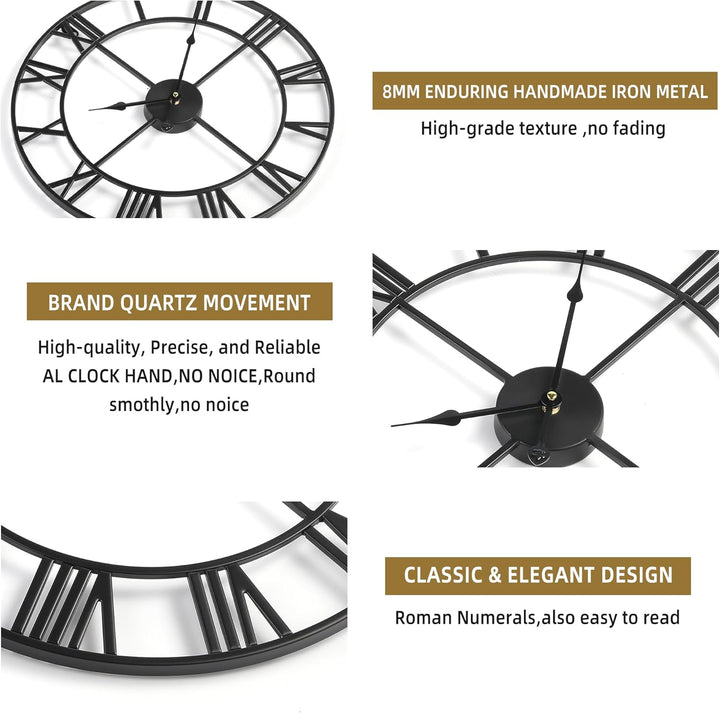 Mee 2ou Grosse Wanduhr Modern Nahezu Lautlos Ohne Tickgeräusche -80cm Durchmesser Römische Ziffern W