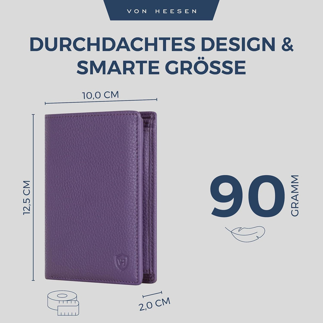 VON HEESEN Leder Geldbörse RFID Schutz I Echtleder Geldbeutel für Damen & Herren I Portemonnaie Brie