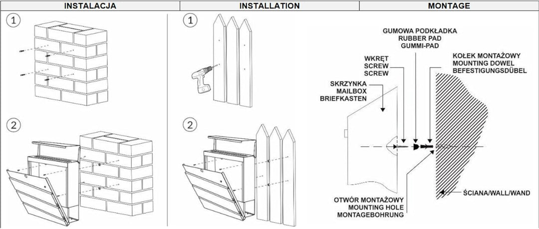 Edelstahl-Briefkasten anthrazit mit praktischem Zeitungsfach - Material: verzinkter Stahl - Aufputzm