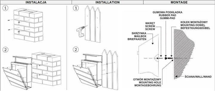 Edelstahl-Briefkasten anthrazit mit praktischem Zeitungsfach - Material: verzinkter Stahl - Aufputzm